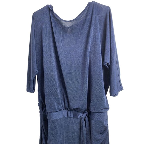 WHBM Navy Blousen Short Dress Size M NWOT Stretch Pullover Wrap 7174 Dolman - Picture 2 of 10